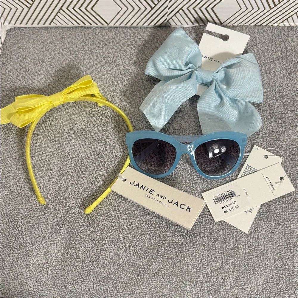 Janie and Jack  NWT Yellow Headband Light Blue Bow Set with‎ Sunglasses 2-4yeara